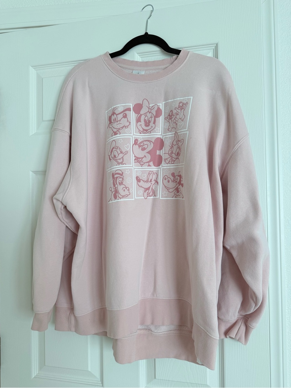 Disney Soft Pink Crewneck Sweater with Character Grid